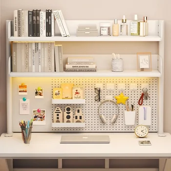 Organizzatore da Scrivania con Pannello Forato, Scaffale Portaoggetti per Computer, Libreria da Ufficio, Espositore da Tavolo per Studio, Organizzatore per Spazio di Lavoro