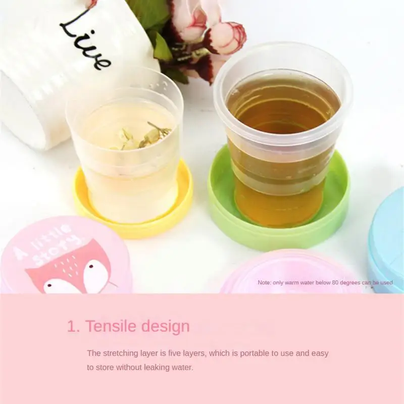 120ml Portable Folding Cups With Lid Silicone Retractable Drinking Cup Cute Children Travel Outdoor Water Cup Mouthwash