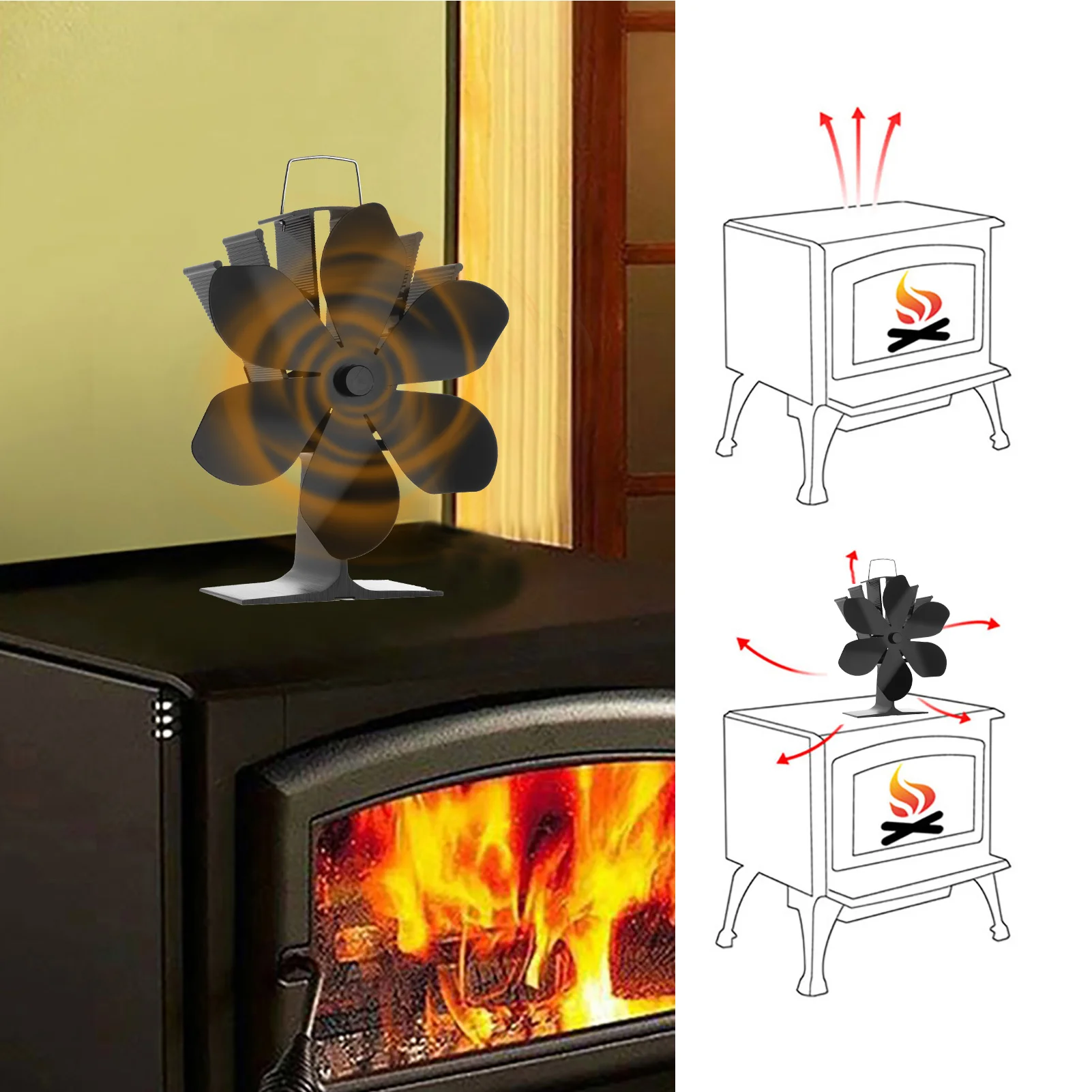 Fireplace Fan For Wood Stove Fan Silent Aluminum Heat Powered Stove High Efficiency Environmentally Friendly Energy Saving