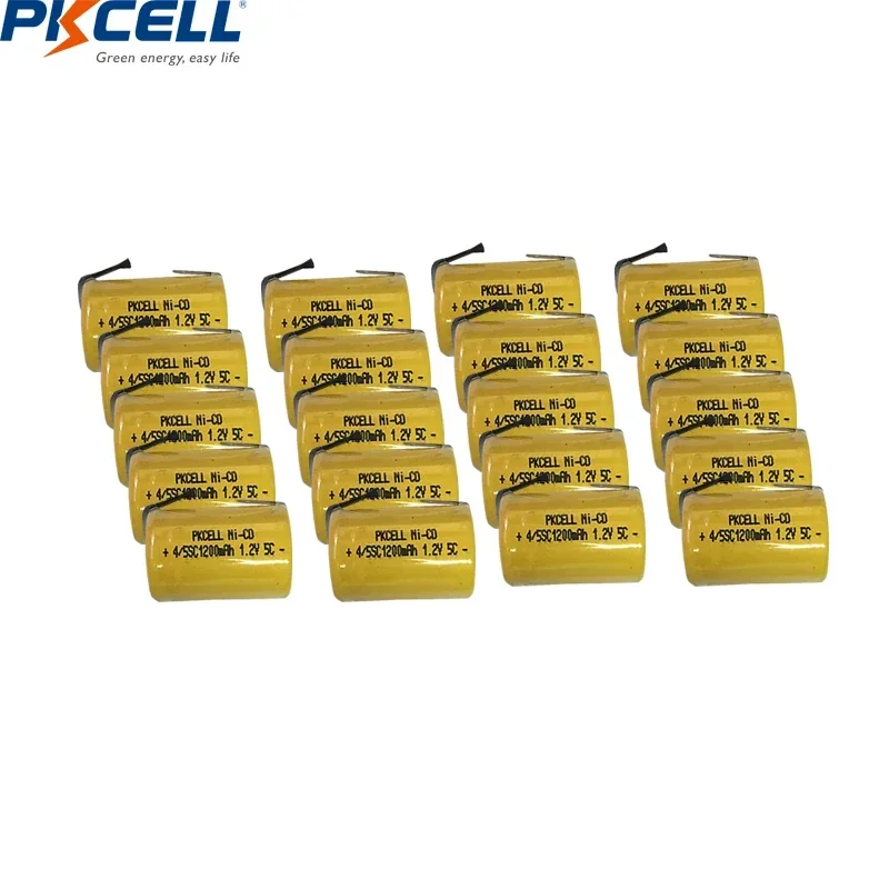 

20PC PKCELL 1.2V NI-CD Batteries 4/5 SC Rechargeable Battery 1200mAh with Welding Tabs 4/5 SubC Battery for Electric Drill Tools