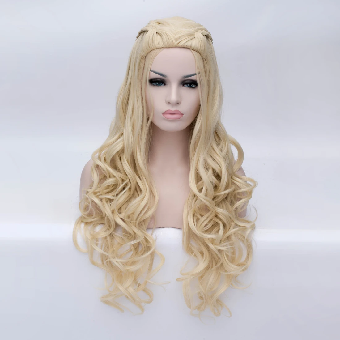 VICWIG Cosplay Wig White Grey Synthetic Braid Hair Long Curly Blonde Gold False Fake Wire Rose Net Wig for Women