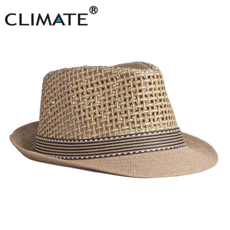CLIMATE Cool Summer Fedora Retro Cool Men Solid Straw Bowler Hat Cap Vintage Breathable Paper Hat Summer Top Hat Cap for Men 1
