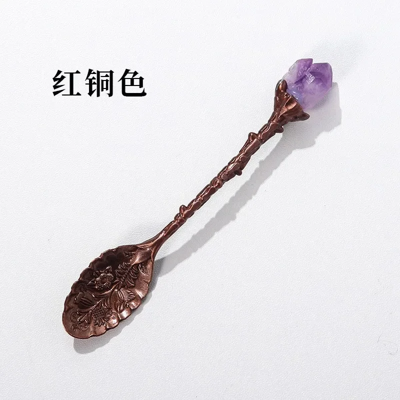 Natural Amethyst Cluster Teaspoon Energy Crystal Tooth Flower Gem Spoon Altar Witchcraft 3