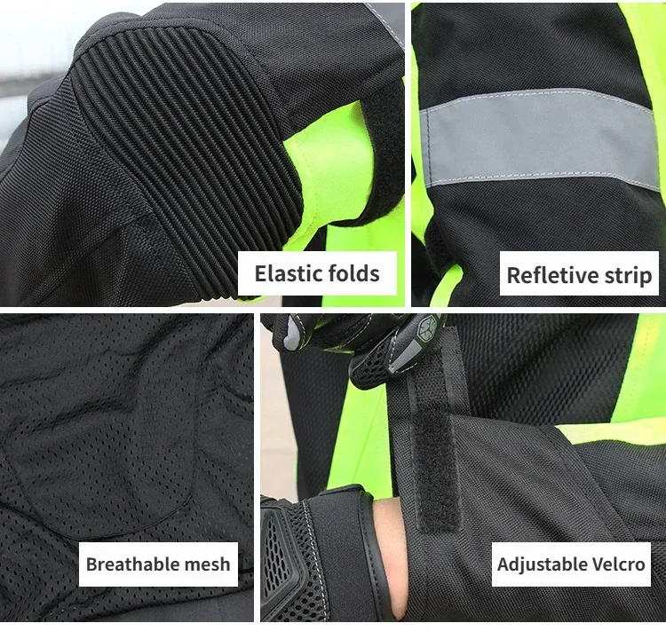 Summer Spring Green Motorcycle Cycling Jacket Men Riding Racing Protective Reflective Bike Cycle Coat Mesh Breathable Clothes