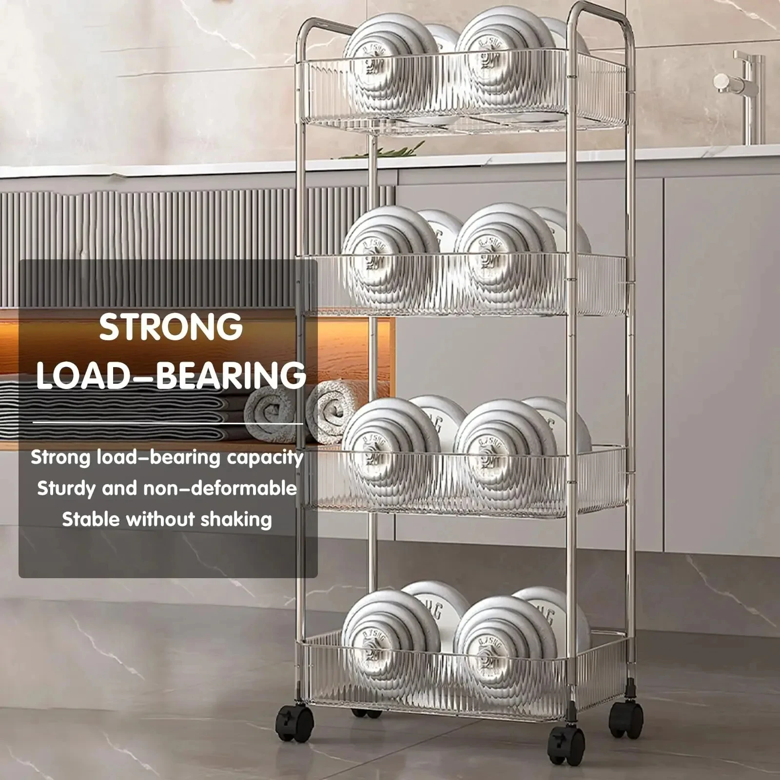 Storage Rack Light Luxury 2/3/4 Layers Transparent Acrylic Rolling Cart with Removable Hanging Baskets for Snacks Bookshelf rolling storage cart