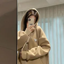 

2022 Autumn Winter Hoodies Women Thicken Fleece Padded Hoodies Korean Style Plus Size Hooded Zipper Clothes