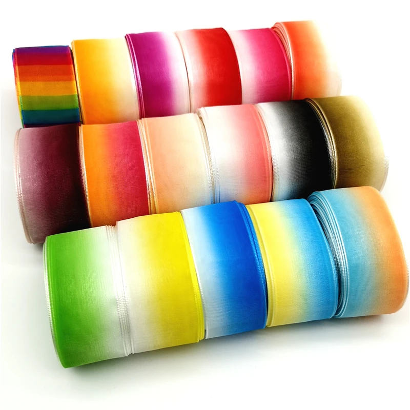 Organza ribbon 5 yards 25mm Gradient color Organza Ribbons Wedding Home Decor DIY Gift Wrapping Handmade Accessories