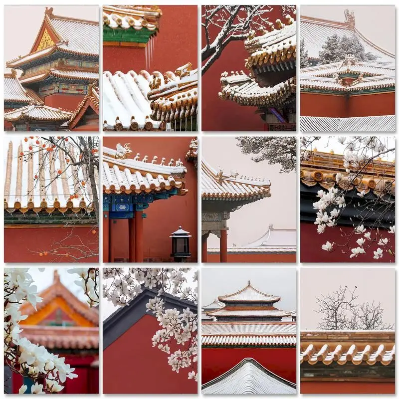 

Gatyztory Red Wall Snow Landscape Paint By Numbers Kits Decorative Paintings Acrylic Paint Home Decoration Handicraft Handiwork