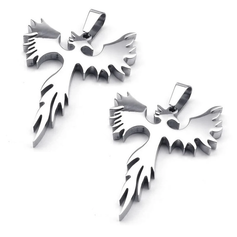 2X Jewelry Stainless Steel Phoenix Pendant With 50Cm Chain, Necklace For Men Women, Silver Color