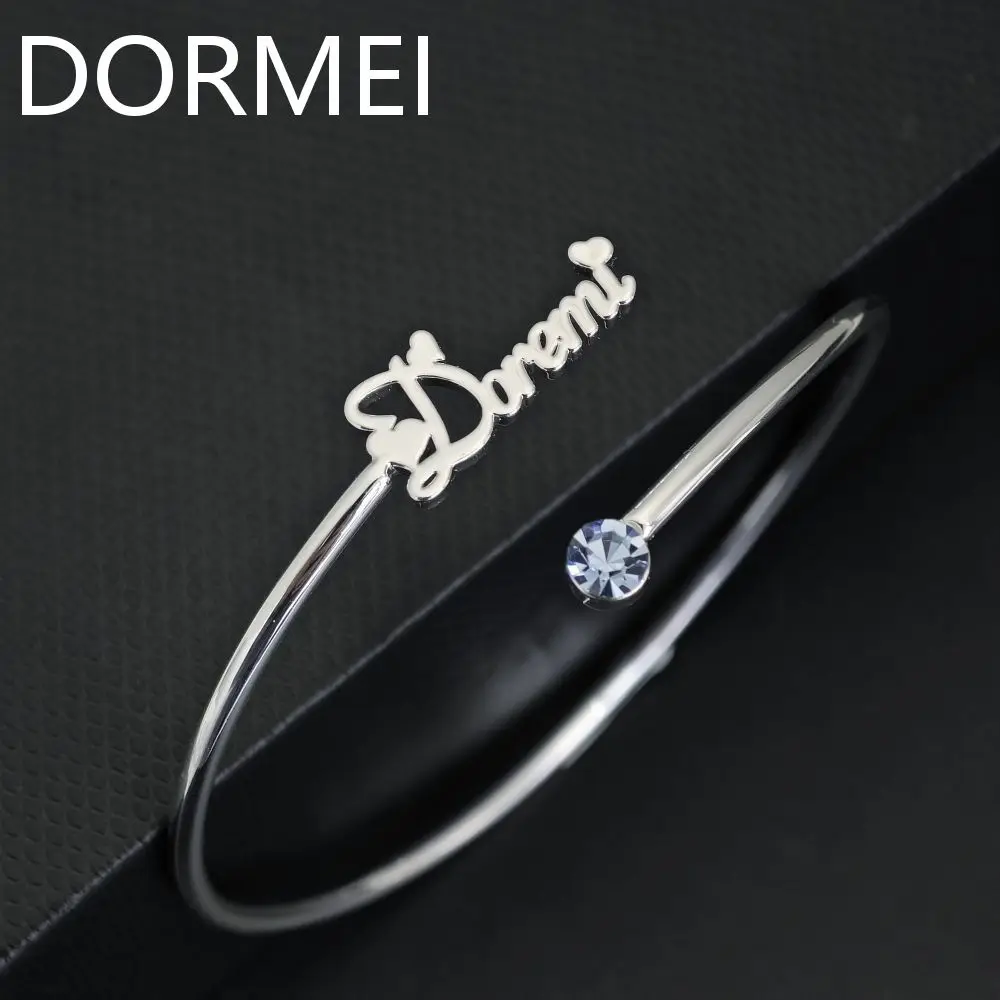 doremi initial letter cuff open bangle personalization adjustable size name gold plated non fade stainless steel gift jewelry DOREMI Sprial Custom Name Stainless Steel Bangle Checkerboard Birthstone Zircon Name Letter Bangle Gift Women Mom Jewelry
