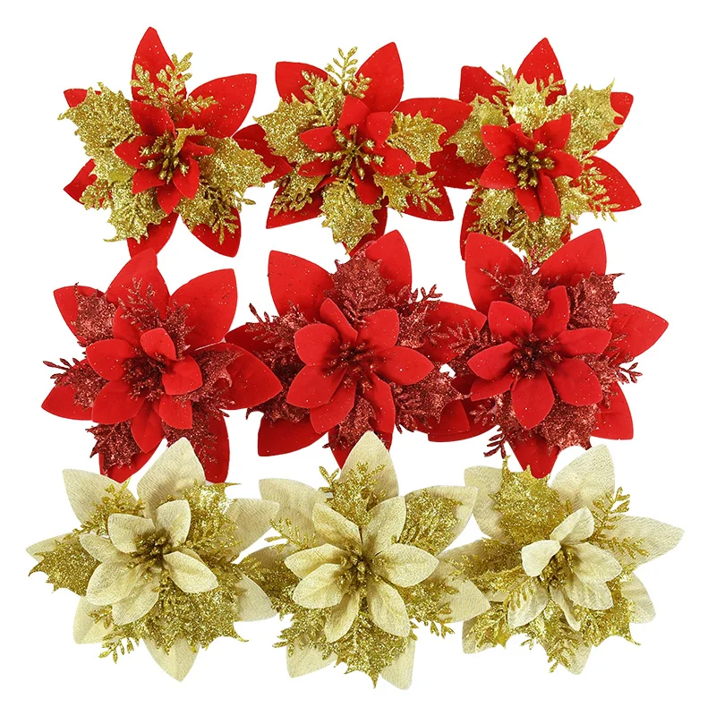 5PcsRedFlowerChristmasTreeHangingOrnamentDIYXmasWreathDecor