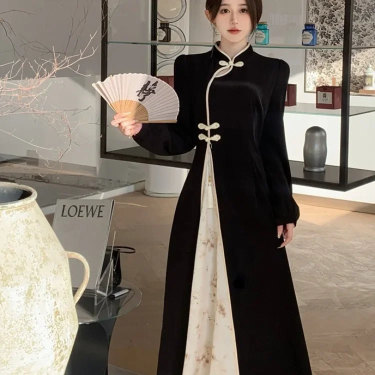 فستان تشيباو اسود طويل