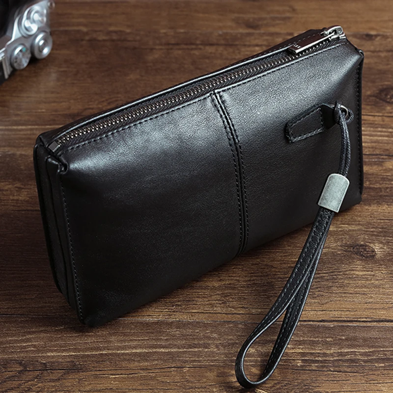 AETOO Men's leather clutch soft leather clutch vintage cowhide long purse  casual mobile phone bag simple clutch bag