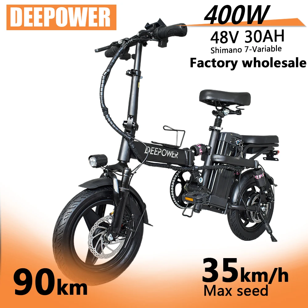 

DEEPOWER Foldable Ebike 48V 30AH 400W Removable Battery Mini Aldult Electric Bike Bicycle Multi-shock-absorbing for Urban