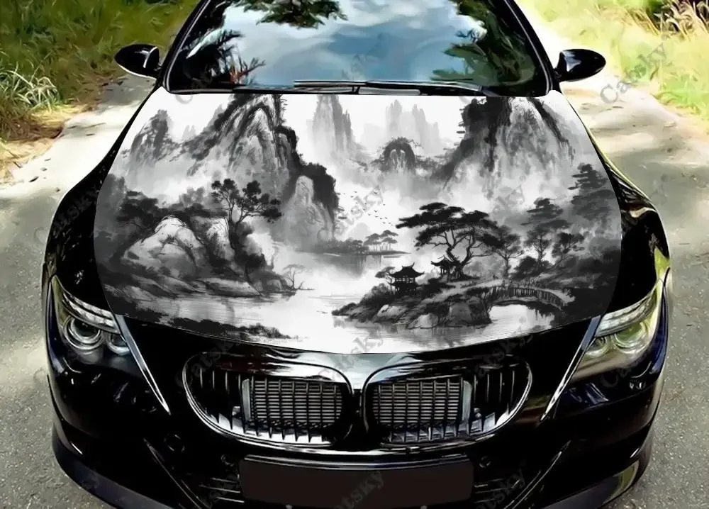 

Ink Chinese Landscape Painting Car Hood Decal Truck Decals Vinyl Sticker Graphic Wrap Stickers Trucks Cars Bonnet Vinyls