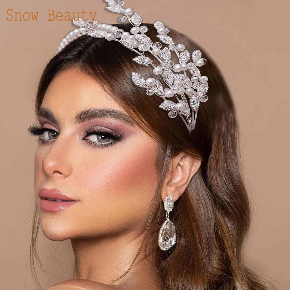 A115 Sparkling Wedding Tiara Zircon Hair Band Hair Accessories Crystal Bridal Headwear Pearl Head Hoop Beaded Bridal Piece
