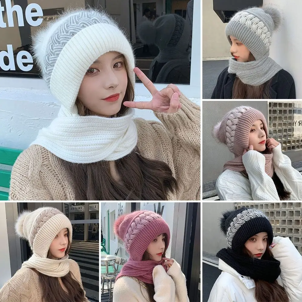 Ear Protection Windproof Cap Scarf winter accessories winter hat set knitted scarf Winter Beanie Hat
