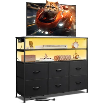Led Dresser TV Stand for 45 Inch TV, Entertainment Center with LED Lights and Power Outlet,TV Stands for Bedroom and Living Room 1