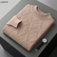 LHZSYY Men's 100%Cashmere Sweater Winter Half-Neck Thicken Pullovers Youth Casual Tops Diamond Knit Base Shirt Large Size Jacket 1