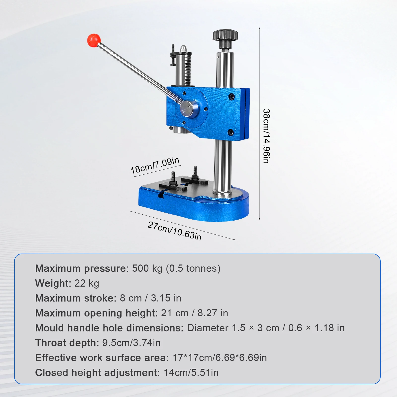 Manual Arbor Press 0.5Ton Manual Leverage Mountable Bearings Cast Iron for Riveting Squeezing Punching Bending Pressing Stamping