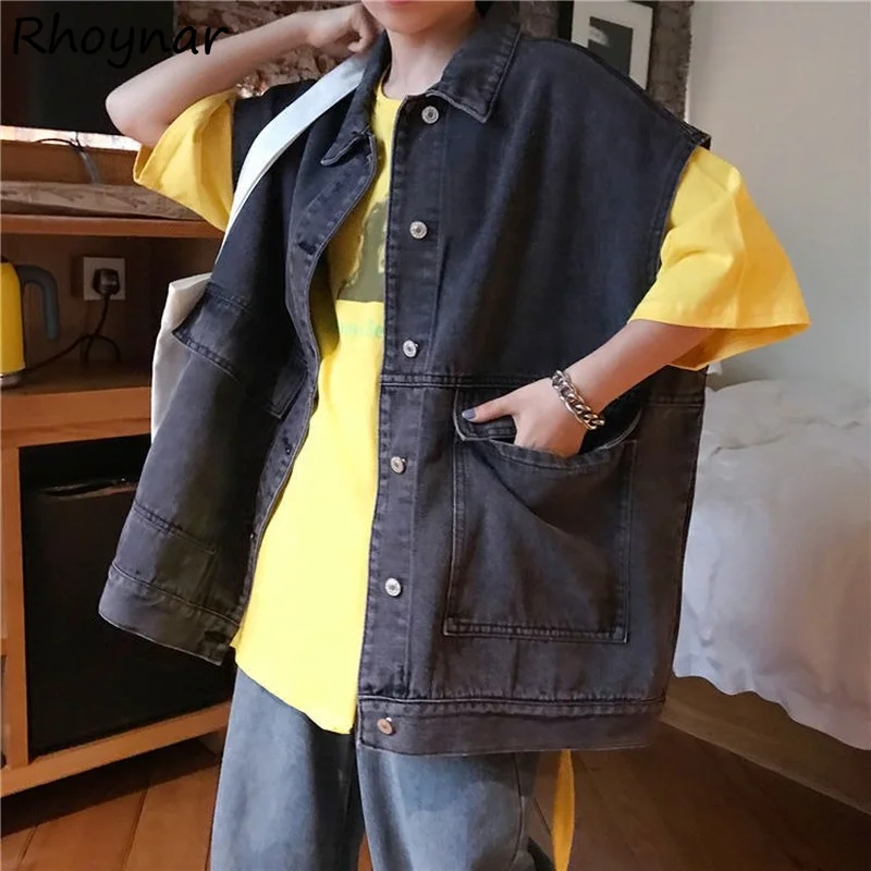 

Harajuku Vests Women Retro Denim Boyfriends Korean Style Trendy College All-match Leisure Outwear Spring Autumn Femme Streetwear
