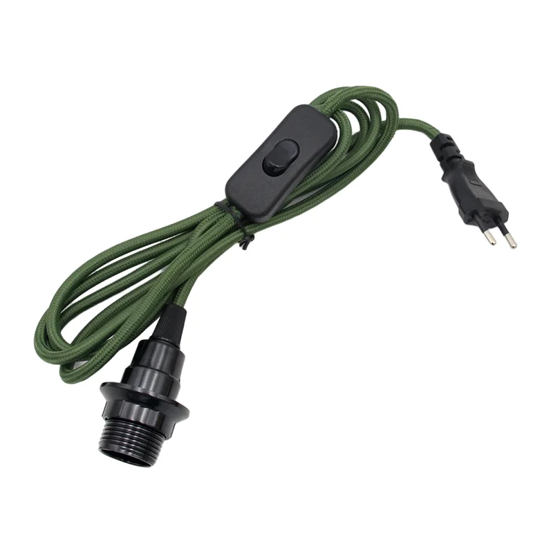 Cables de alimentación de enchufe europeo, Cable cubierto textil con  interruptor de atenuación, E27, anillo de soporte de lámpara de bombilla  roscada para luz colgante, CA de 220V
