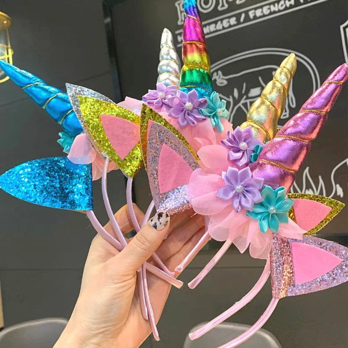 Fascia Per Capelli Unicorno Ragazza Halloween Party Performance Hat Copricapo Tema Unicorno Compleanno Cute Kids Fascia Accessori