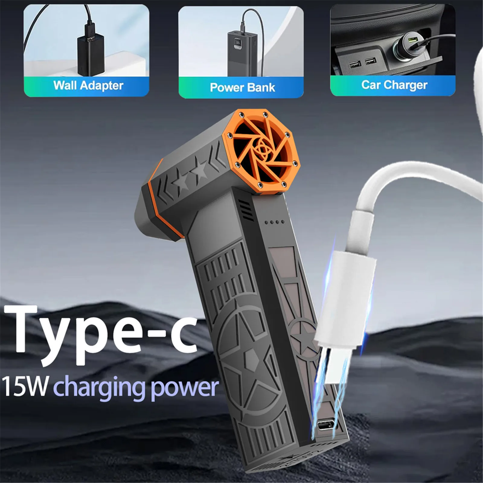 브러시리스 터보 팬 200W 고속 열풍 제거기 휴대용 8000mAh 충전식 52m/s 태풍 타입-C 충전 캠핑 팬