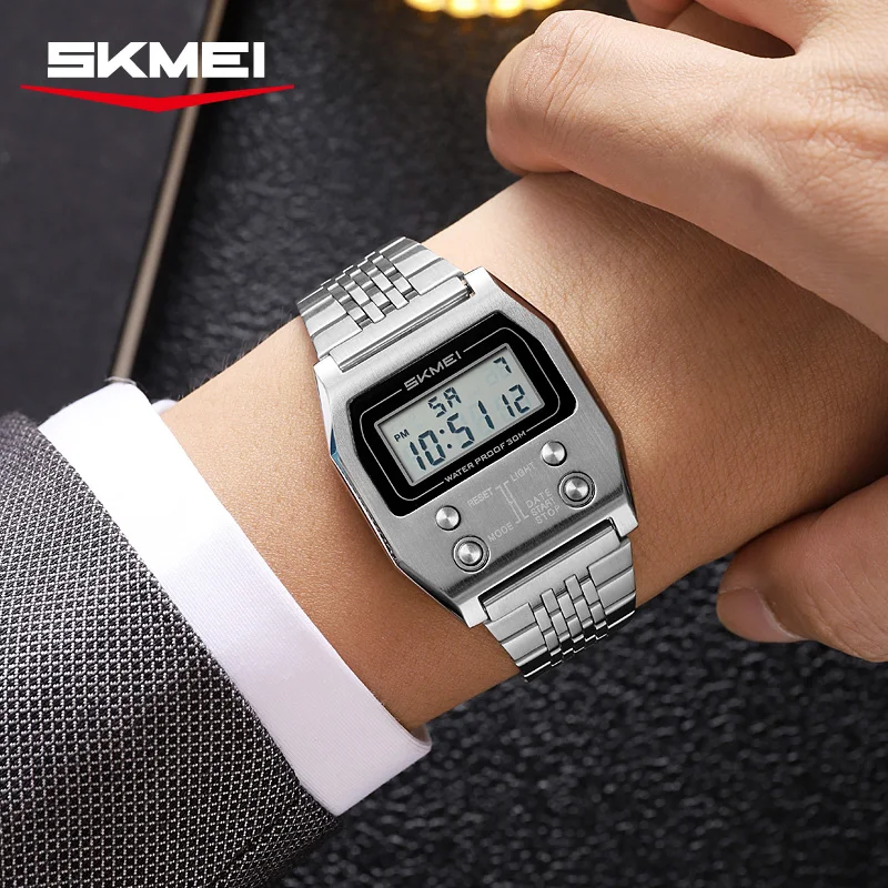 SKMEI 2460 Fashion Male LED Electronic Waterproof Stainless Steel Digital Mens Wristwatches Sport Watch for Men Reloj Hombre view 6