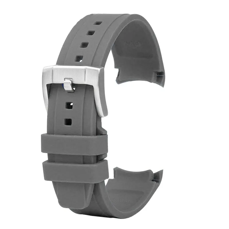 Curved End Silicone Rubber Watch Band Bracelet, 20/22mm