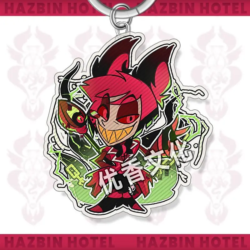 Cool Anime Keychain & Sticker Set - 5 Acrylic Alastor Keyrings + 50 Stickers For Backpacks, Bags & Keys