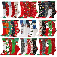 5 pairs of autumn winter santa claus women's socks elk christmas tree geometric cotton socks 1