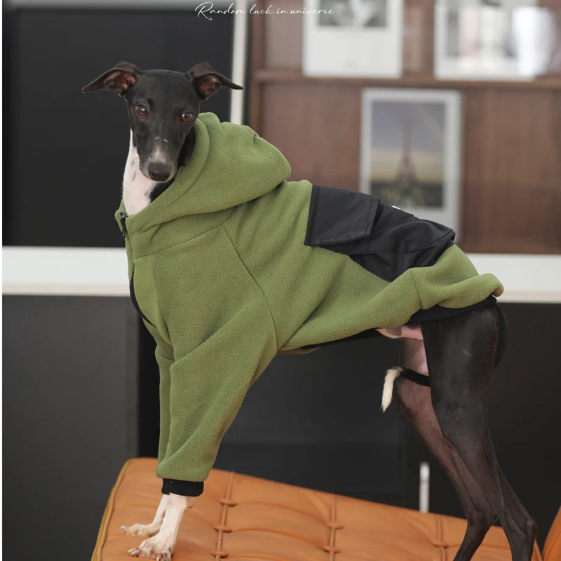 패션 이탈리아 그레이하운드 옷 녹색 스트레치 소프트 Whippet 두 다리 나들이 개 옷 겨울에 그레이하운드 따뜻한 옷