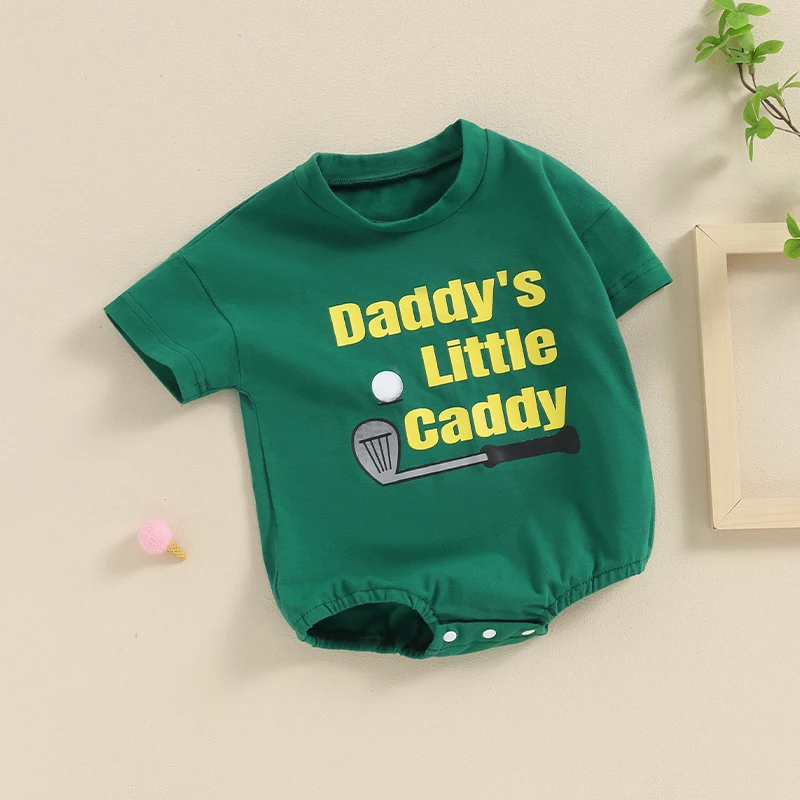 -04-01 Lioraitiin Newborn Baby Boy Girls Summer Bosyuit Golf Letter Print Short Sleeve Jumpsuit Toddler Cute Clothes