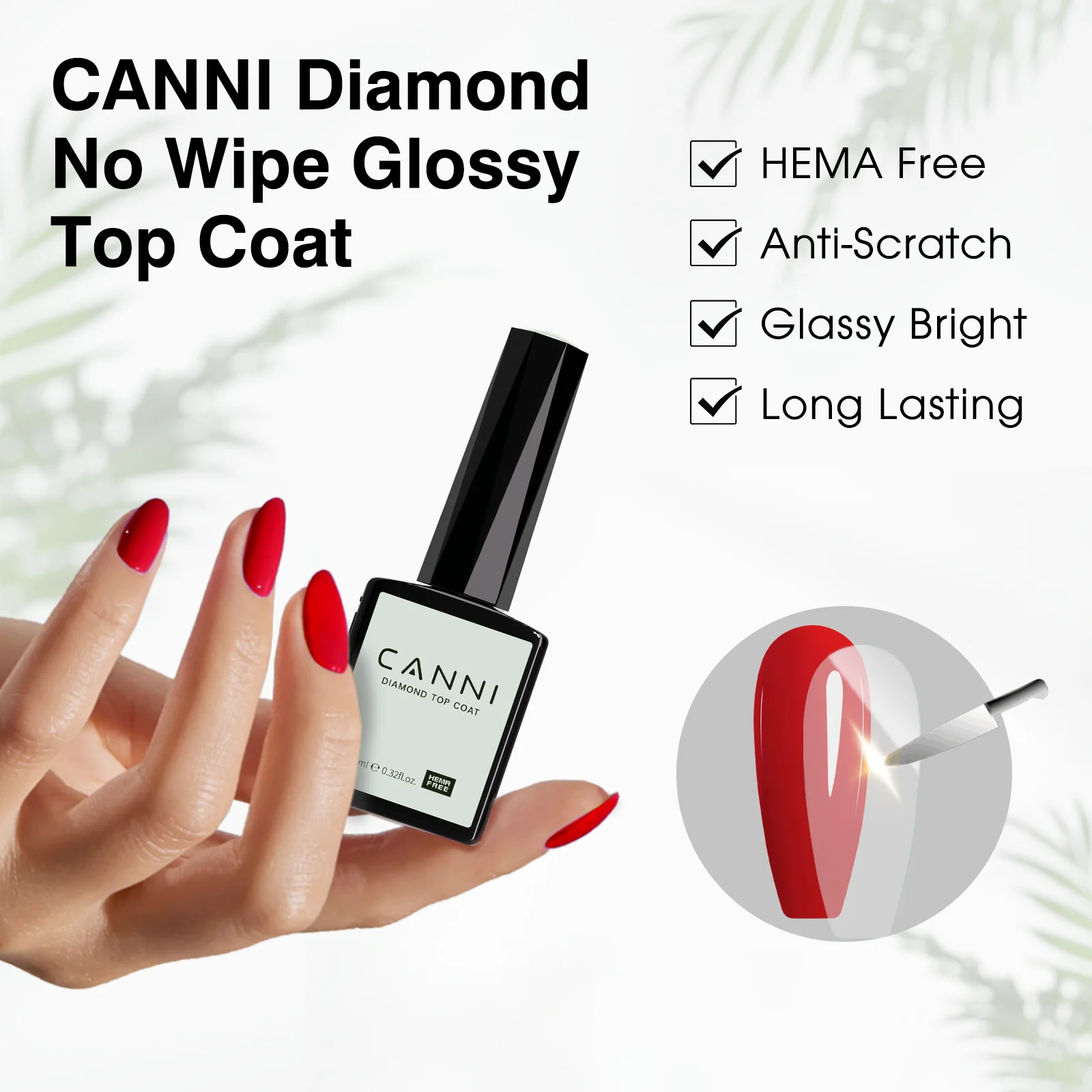Gel Nail Polish Gel Nail Varnish CANNI Super Glossy Diamond Nowipe Top Coat 9ml HEMA FREE Nail Gel Polish Soak Off UV LED Semi Permanent Long Wear Top Coat