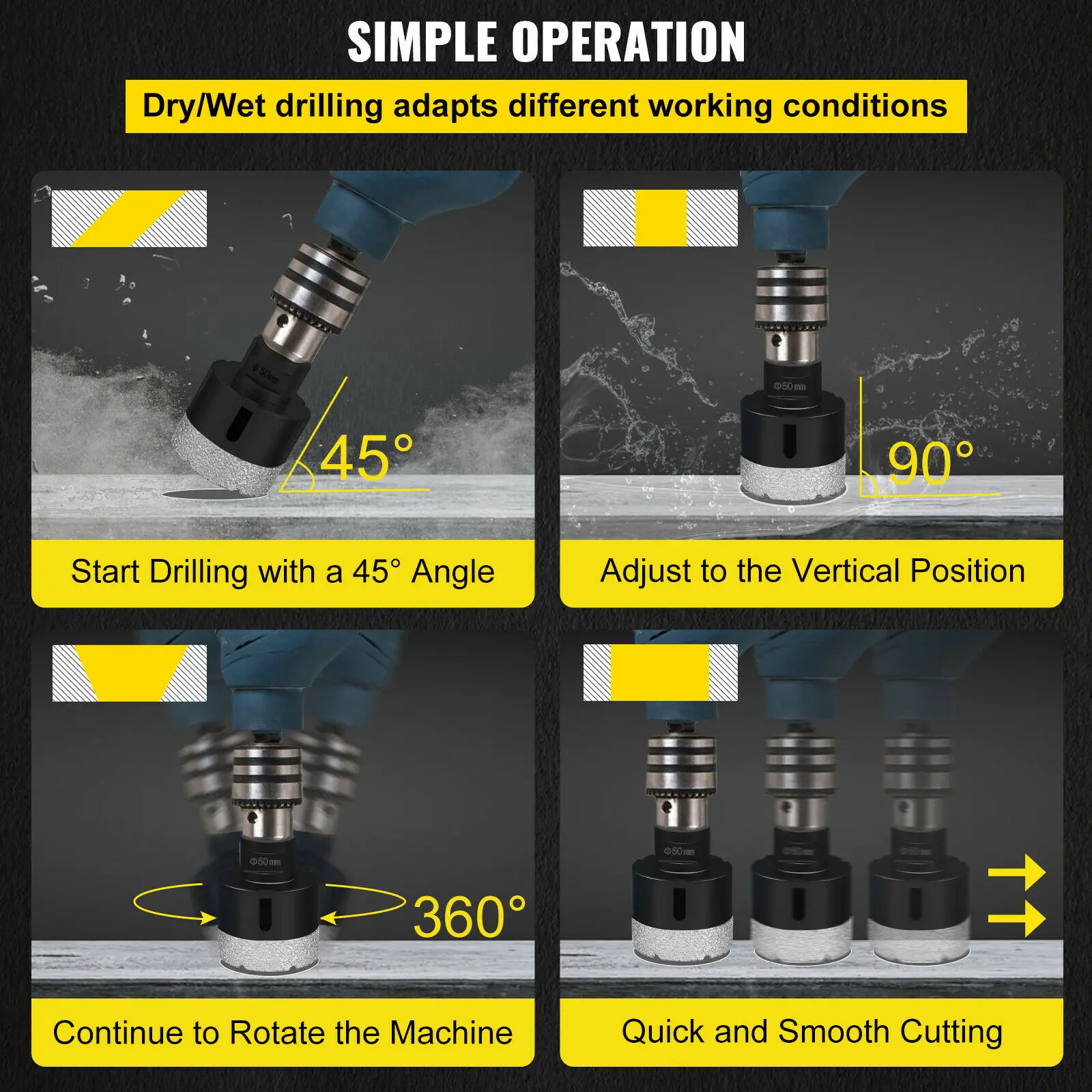 Vevor M14 Thread Diamond Dry Drill Bit & Saw Blade Vacuum Brazed Drilling Core Bits Porcelain Tiles Granite Marble Hole Saw Tool