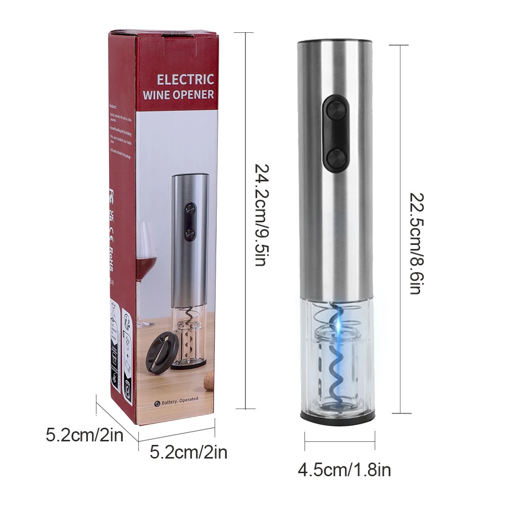 Wine Opener Stainless Steel Electric Battery Operated Corkscrew Foil Cutter Automatic Corkscrew Remover Home Party Tool