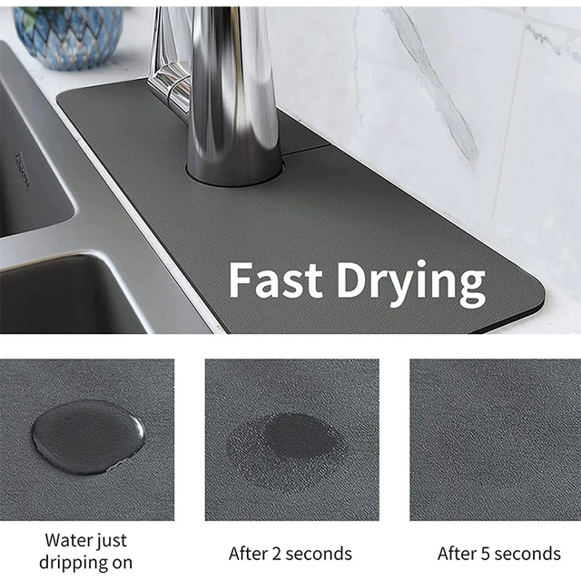 Kitchen Faucet Sink Splash Guard - Water Catcher Mat - Silicone Drying Mat with Built-in Drain Lip - Kitchen Bathroom Sink Drain Mat - Rubber Drying