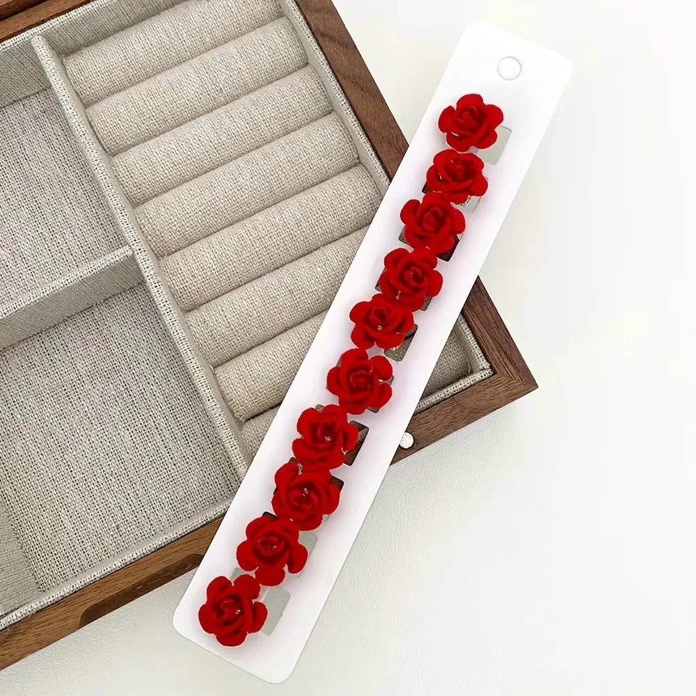 10pcs Fashion Korean Rose Hair Clip Red Mini Hair Buckle Resin Hair Claw Valentine's Day
