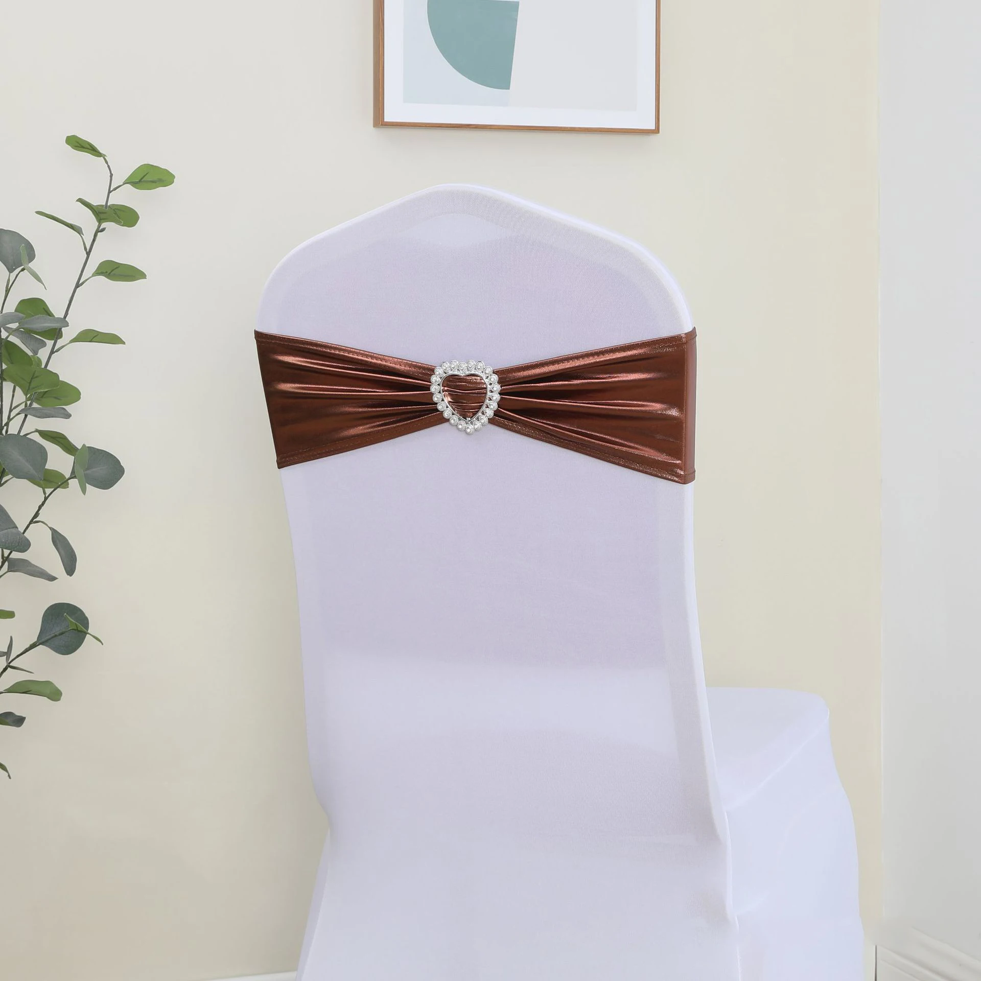Metallic Gold Heart Buckle Knot Chair Bands Wedding Chair Decoration Spandex Chair Sashes Bow For Party Event Hotel Banquet Home