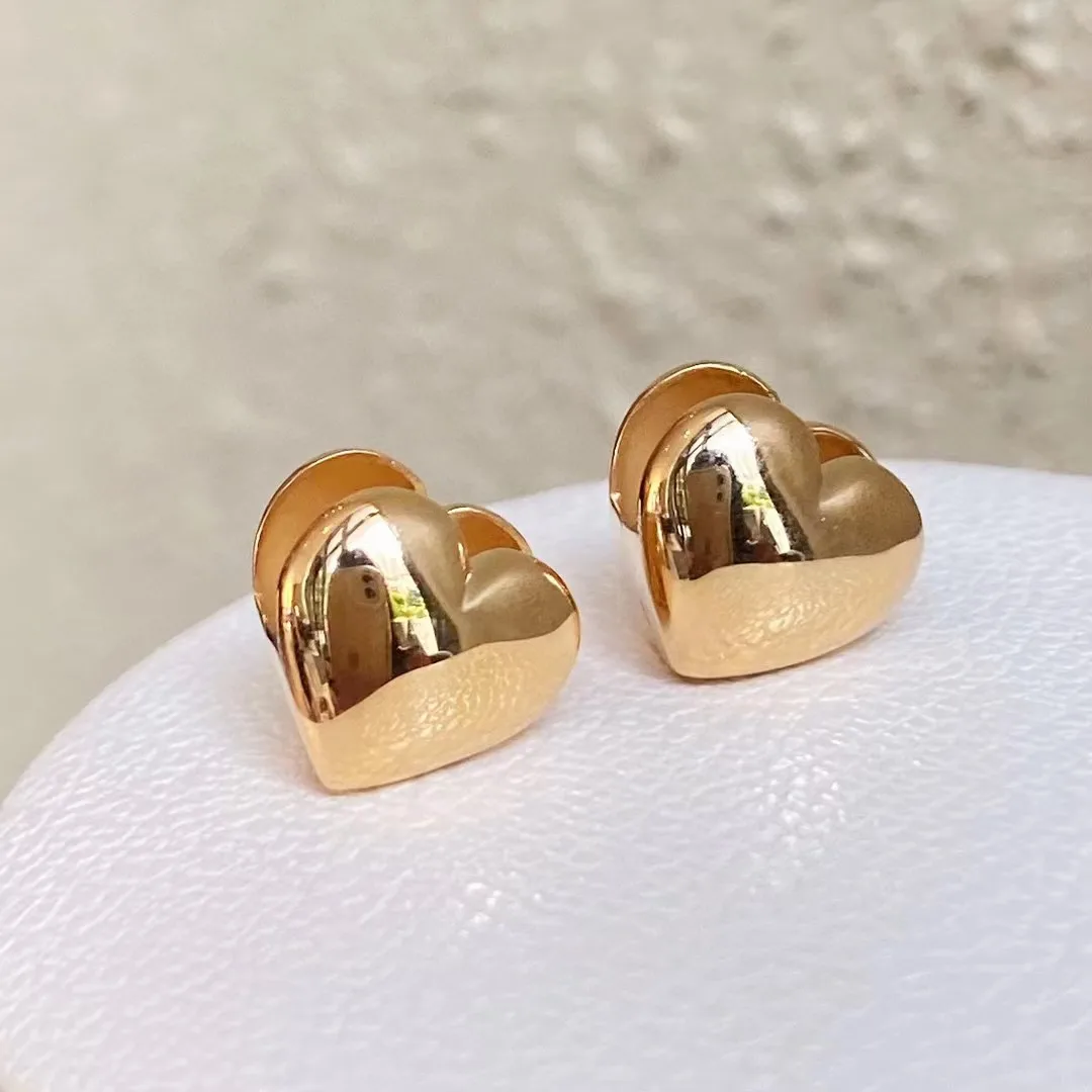 Designer Heart Earrings 18K Import Solid Yellow Gold (AU750)Women Simple Temperament Personality Fashion Fine Jewelry