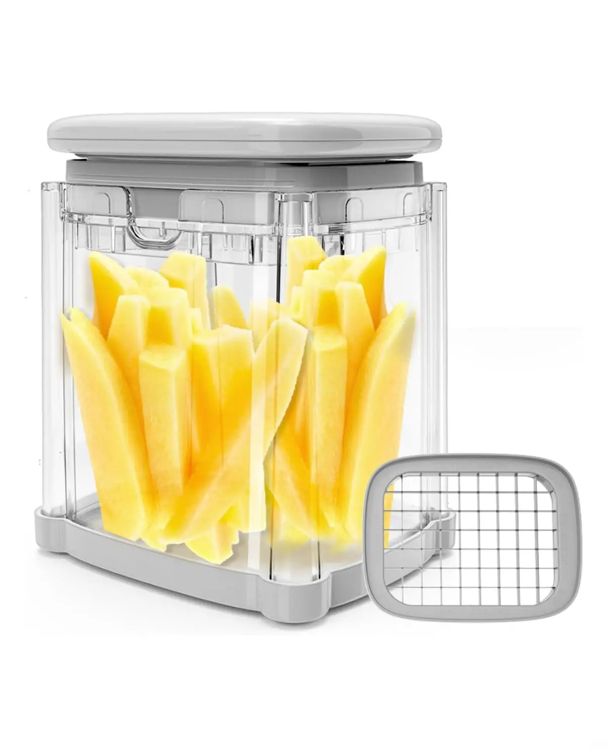 Hachoir à Aliments 4-en-1 Manuel pour Frites, Légumes et Fruits, Outil de Cuisine Portable avec Boîte de Rangement