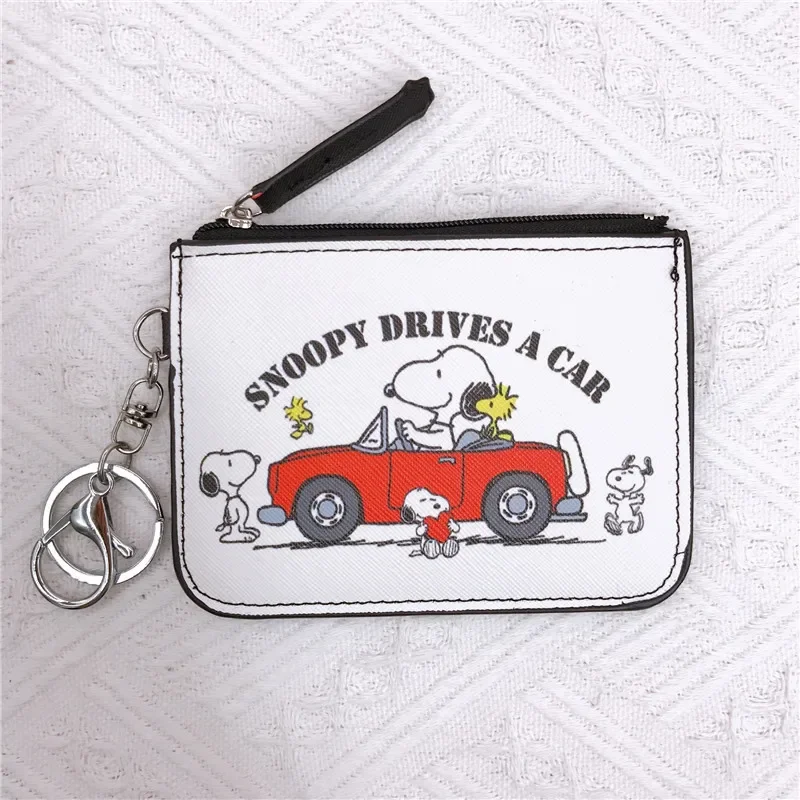 thumbnail image 1 of Cartera de piel sintética con estampado de dibujos animados de Snoopy Charlie Brown para mujer, minitarjetero de moda con llavero, monedero portátil, regalo para niños, 1 of 5