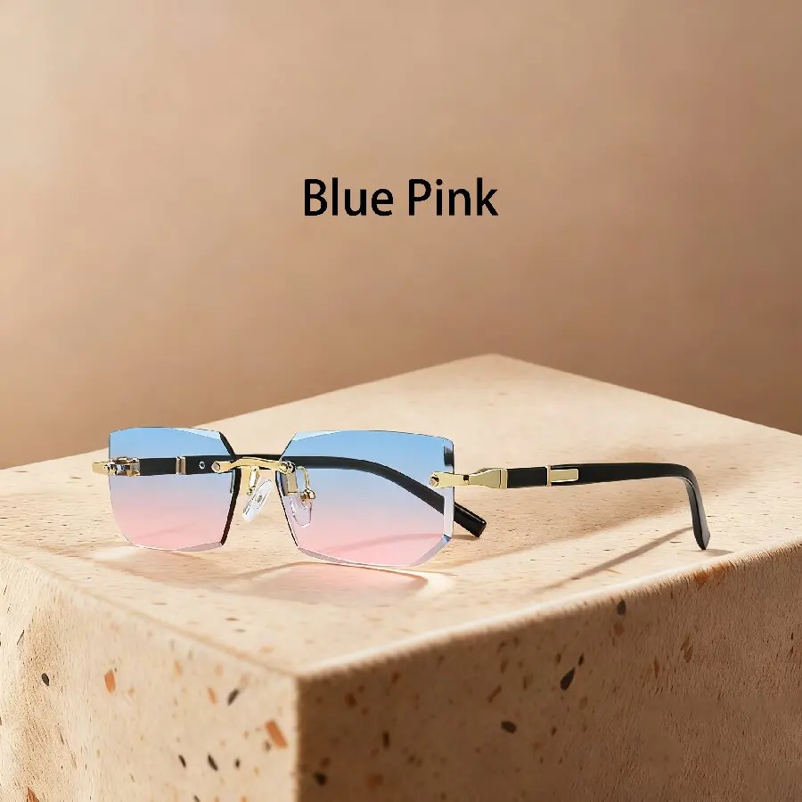 Gradient Lens Luxury Rimless Fashion Sunglasses with Metal Frame