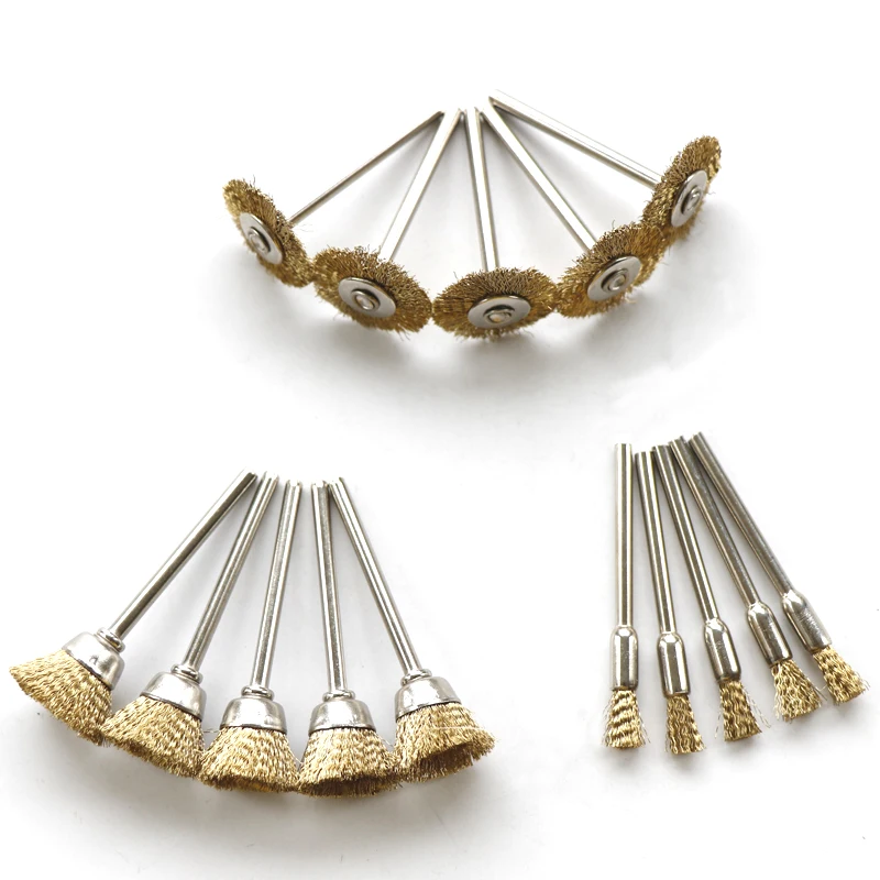 15pcs Wire Brass Brush Brushes Wheel Dremel Accessories For Rotary