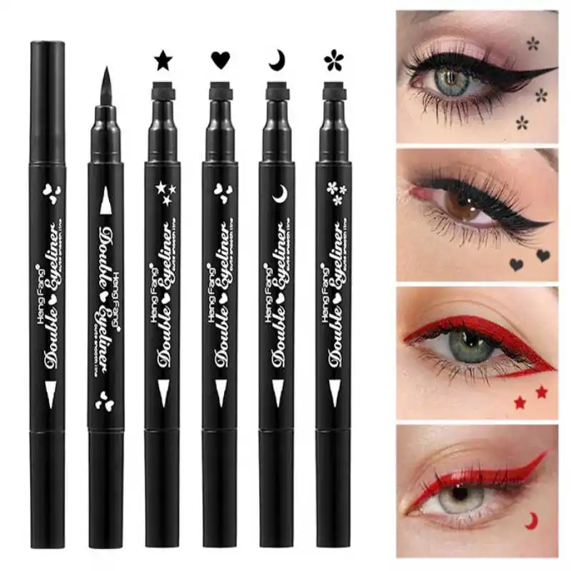 Double Head Moon Star Heart Flower Liquid Eyeliner Pen Black Stamp