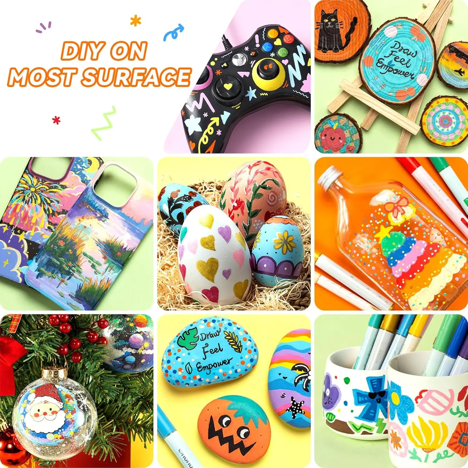 Ohuhu Acrylic Paint Markers 48 Paint Pens Reversible Tip Acrylic Markers Waterproof for Rock Painting Easter Egg Wood Plastic 3