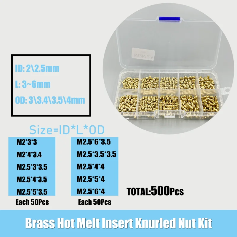Premium Brass Heat Insert Nut Kit for 3D Printing and Plastic Embedding