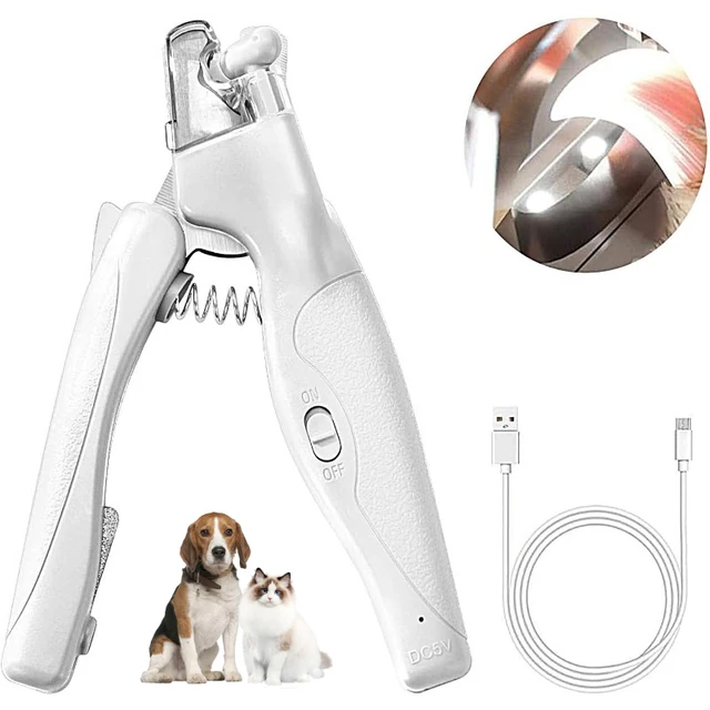Dog Nail Clipper with LED Light Safe Professional Trimming Tool Cat Nail Clippers USB Charging Essential Grooming Tool for Pet