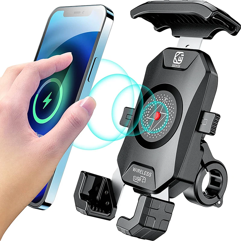 Kewig Motorfiets Telefoon Mount Qi 15W Draadloze & USB C 20W Snel Opladen Poort, Automatisch Lock & Quick Release Stuur Mobiele Telefoon Houder voor 4-7 ''telefoons